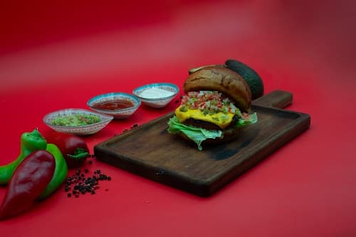 Mexican Burger with french fries Mexican Burger with french fries