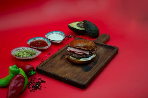 Rodeo Burger with french fries Rodeo Burger with french fries